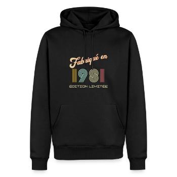 Anniversaire Homme Fabriqué en 1981 vintage - Sweat à capuche Premium bio Homme - noir - Devant - Nico (187cm)