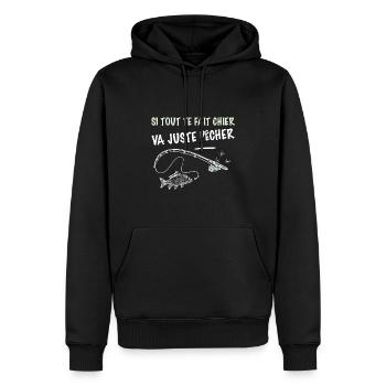 Pêche phrase marrante pêcheur. Va juste pecher - Sweat à capuche Premium bio Homme - noir - Devant - Nico (187cm)