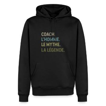 Coach l'homme le mythe la legende - Sweat à capuche Premium bio Homme - noir - Devant - Nico (187cm)