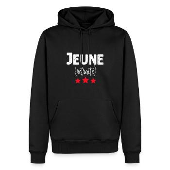 Jeune Retraité Idée Cadeau Humour Départ Retraite - Sweat à capuche Premium bio Homme - noir - Devant - Nico (187cm)