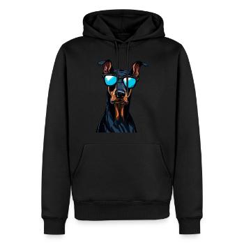 Dobermann mit Sonnenbrille - Männer Premium Bio Hoodie - Schwarz - Vorne - Nico (187cm)