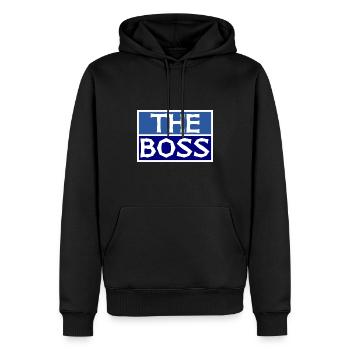 BOSS. MANAGER. CHEF. PATRON. HUMOUR. DRÔLE - Sweat à capuche Premium bio Homme - noir - Devant - Nico (187cm)