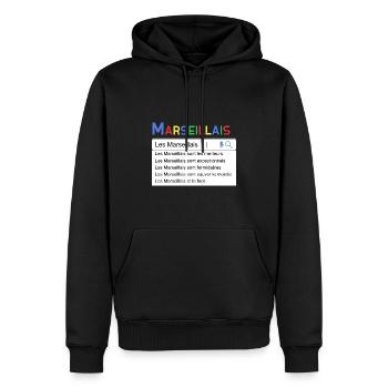 Marseillais Moteur De Recherche Humour Marseille - Sweat à capuche Premium bio Homme - noir - Devant - Nico (187cm)