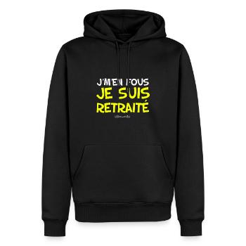 Je M'en Fous Je suis retraité Cadeau papa - Sweat à capuche Premium bio Homme - noir - Devant - Nico (187cm)