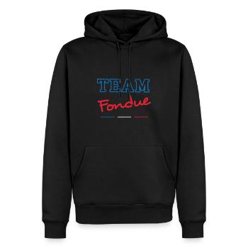 Team fondue - Sweat à capuche Premium bio Homme - noir - Devant - Nico (187cm)