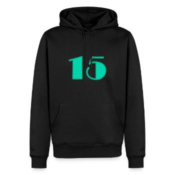 15 ANS,15e ANNIVERSAIRE,ANNIVERSAIRE 15 ANS,QUINZE - Sweat à capuche Premium bio Homme - noir - Devant - Nico (187cm)
