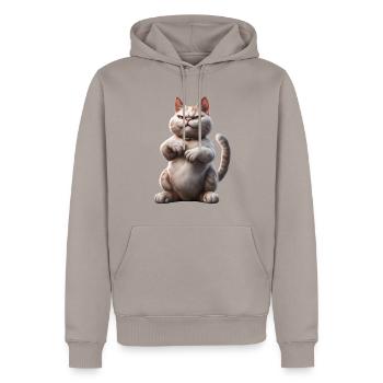 Bad Cat | Freche Katze - Männer Premium Bio Hoodie - Taupe - Vorne - Nico (187cm)