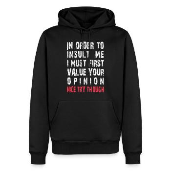 Drôle pour m’offenser blague sarcastique - Sweat à capuche Premium bio Homme - noir - Devant - Nico (187cm)