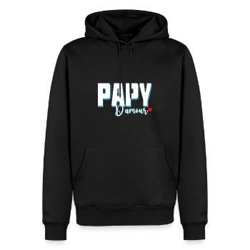 Papy d'amour Cadeau Tendresse Grand-Père - Sweat à capuche Premium bio Homme - noir - Devant - Nico (187cm)