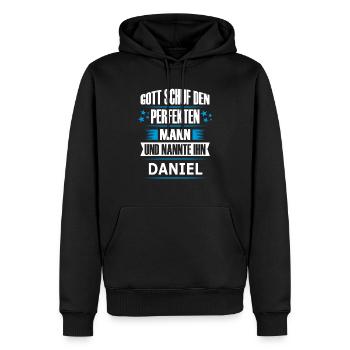 DANIEL - Männer Premium Bio Hoodie - Schwarz - Vorne - Nico (187cm)