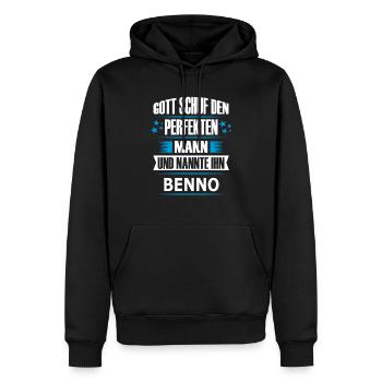 BENNO - Männer Premium Bio Hoodie - Schwarz - Vorne - Nico (187cm)