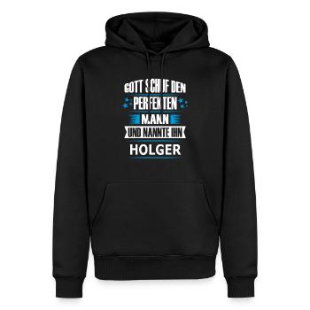 HOLGER - Männer Premium Bio Hoodie - Schwarz - Vorne - Nico (187cm)