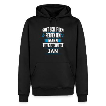 JAN - Männer Premium Bio Hoodie - Schwarz - Vorne - Nico (187cm)