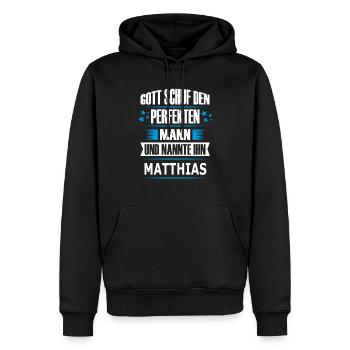MATTHIAS - Männer Premium Bio Hoodie - Schwarz - Vorne - Nico (187cm)