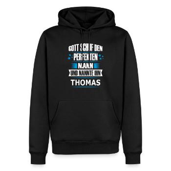 THOMAS - Männer Premium Bio Hoodie - Schwarz - Vorne - Nico (187cm)