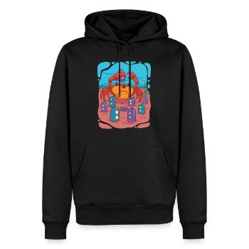 Crab visits underwater city - Men’s Premium Organic Hoodie - black - Front - Nico (187cm)