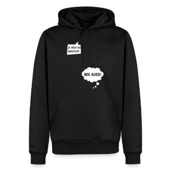 Je Veux Du Chocolat Moi Aussi Cadeau Humour - Sweat à capuche Premium bio Homme - noir - Devant - Nico (187cm)