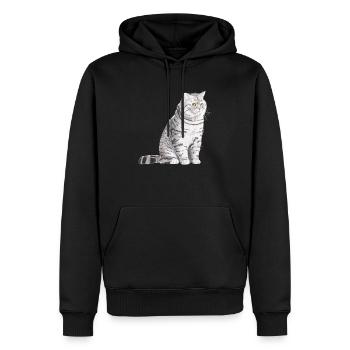 Chat sédentaire à poil court britannique tacheté - Sweat à capuche Premium bio Homme - noir - Devant - Nico (187cm)