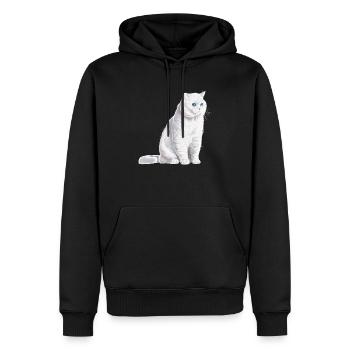 Chat sédentaire britannique à poil court blanc - Sweat à capuche Premium bio Homme - noir - Devant - Nico (187cm)