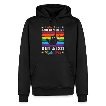 Ich bin klein und sensibel, kämpfe aber auch gegen mich - Katzen - Männer Premium Bio Hoodie - Schwarz - Vorne - Nico (187cm)