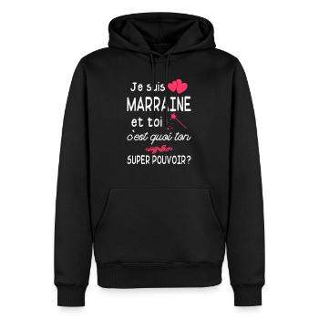 je suis marraine / humour marraine - Sweat à capuche Premium bio Homme - noir - Devant - Nico (187cm)