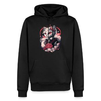 Serviteur de chat personnel - Valentine Cat Lady - Sweat à capuche Premium bio Homme - noir - Devant - Nico (187cm)