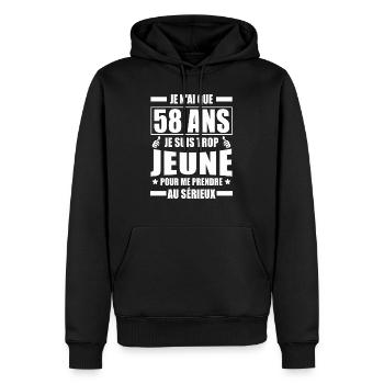 je n ai que 58 ans / humour anniversaire 58 ans - Sweat à capuche Premium bio Homme - noir - Devant - Nico (187cm)