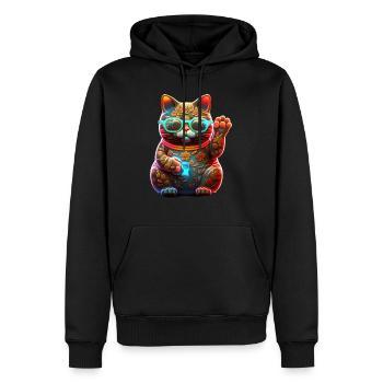 LUCKYCAT - Männer Premium Bio Hoodie - Schwarz - Vorne - Nico (187cm)