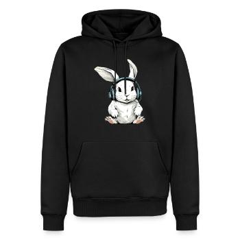 Scheiß auf das audiophile Kaninchen - Männer Premium Bio Hoodie - Schwarz - Vorne - Nico (187cm)