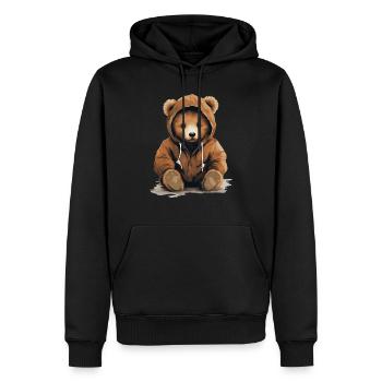 cooler Teddy mit Kaputze - Männer Premium Bio Hoodie - Schwarz - Vorne - Nico (187cm)