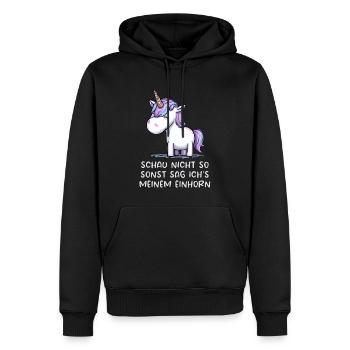 Schau nicht so, sonst sag ich´s meinem Einhorn - Männer Premium Bio Hoodie - Schwarz - Vorne - Nico (187cm)