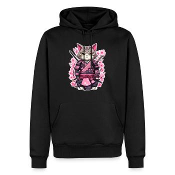Samurai Katze & Kirschblüten #7 - Männer Premium Bio Hoodie - Schwarz - Vorne - Nico (187cm)