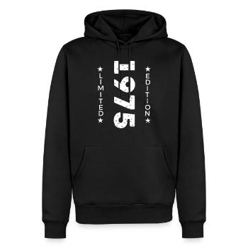 1975 LIMITIERTE AUFLAGE - Männer Premium Bio Hoodie - Schwarz - Vorne - Nico (187cm)