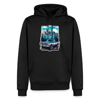 voiture vintage americaine et sportive - Sweat à capuche Premium bio Homme - noir - Devant - Nico (187cm)