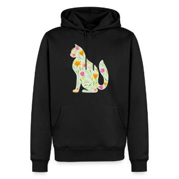 Florale Katze - Männer Premium Bio Hoodie - Schwarz - Vorne - Nico (187cm)
