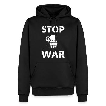 STOP WAR ! - Sweat à capuche Premium bio Homme - noir - Devant - Nico (187cm)