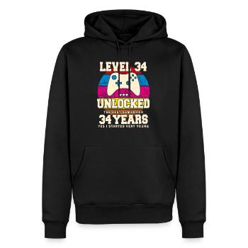 Original 1990 34 ans Niveau 34 Débloquer - Sweat à capuche Premium bio Homme - noir - Devant - Nico (187cm)