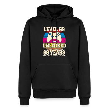 Original 1955 69 ans Niveau 69 Débloquer - Sweat à capuche Premium bio Homme - noir - Devant - Nico (187cm)
