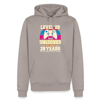 Original 1996 28 Jahre Level 28 Freischalten - Männer Premium Bio Hoodie - Taupe - Vorne - Nico (187cm)