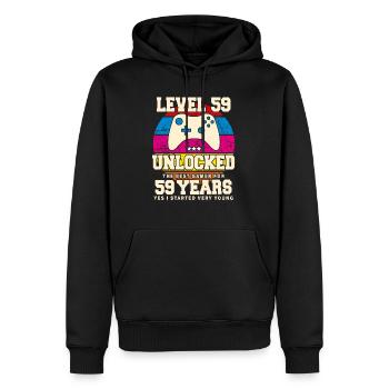 Original 1965 59 ans Niveau 59 Débloquer - Sweat à capuche Premium bio Homme - noir - Devant - Nico (187cm)