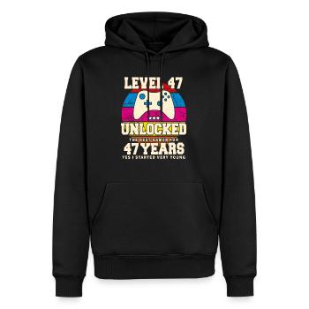 Original 1977 47 Jahre Level 47 Freischalten - Männer Premium Bio Hoodie - Schwarz - Vorne - Nico (187cm)