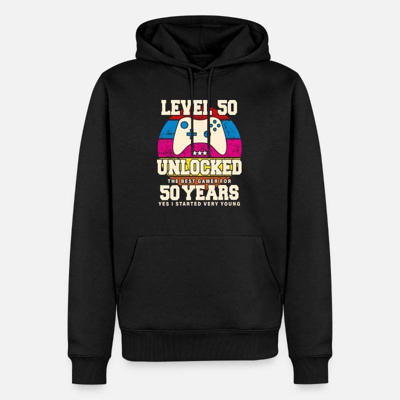 Original 1974 50 ans Niveau 50 Débloquer - Sweat à capuche Premium bio Homme - noir