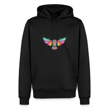 Buntes Eulenmotiv in Pastelltönen - Männer Premium Bio Hoodie - Schwarz - Vorne - Nico (187cm)