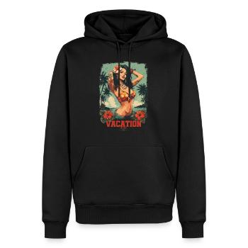T Shirt Design Vacation Mode On - Men’s Premium Organic Hoodie - black - Front - Nico (187cm)