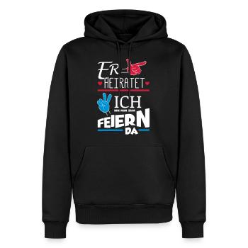 ER HEIRATET JGA - Männer Premium Bio Hoodie - Schwarz - Vorne - Nico (187cm)