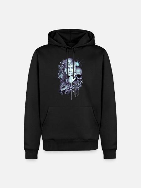 Wolfsschädel Mädchen Tattoo - Männer Premium Bio Hoodie - Schwarz