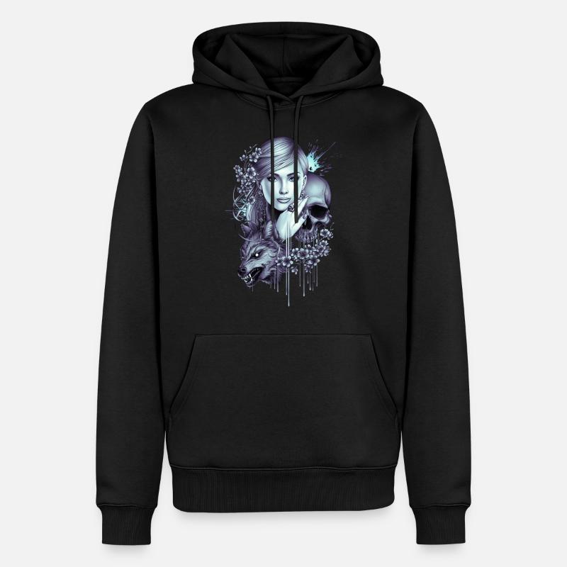 Wolfsschädel Mädchen Tattoo - Männer Premium Bio Hoodie - Schwarz