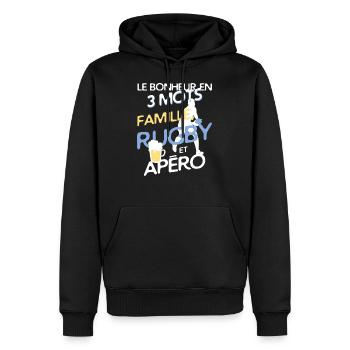 Rugby, famille et apéro - Sweat à capuche Premium bio Homme - noir - Devant - Nico (187cm)