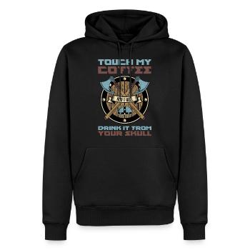 Ne touche pas mon café | Crâne viking - Sweat à capuche Premium bio Homme - noir - Devant - Nico (187cm)