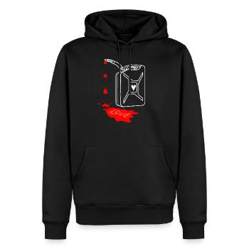 love is my fuel, gasoline jerrycan, bidon d’essence - Sweat à capuche Premium bio Homme - noir - Devant - Nico (187cm)